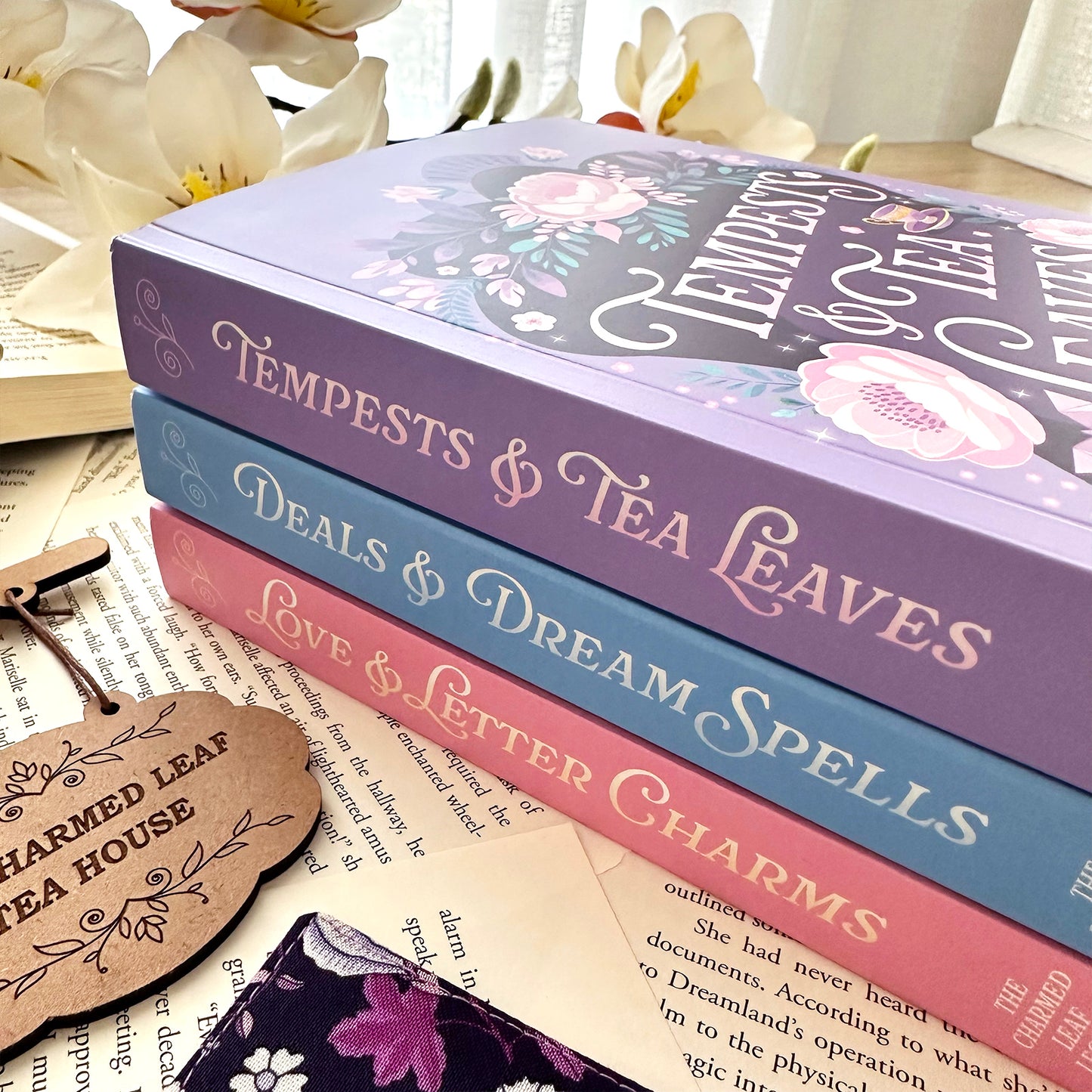 Gift Set: 3 Charmed Leaf Legacy Paperbacks, Bookshelf Sign & Fabric Bookmark